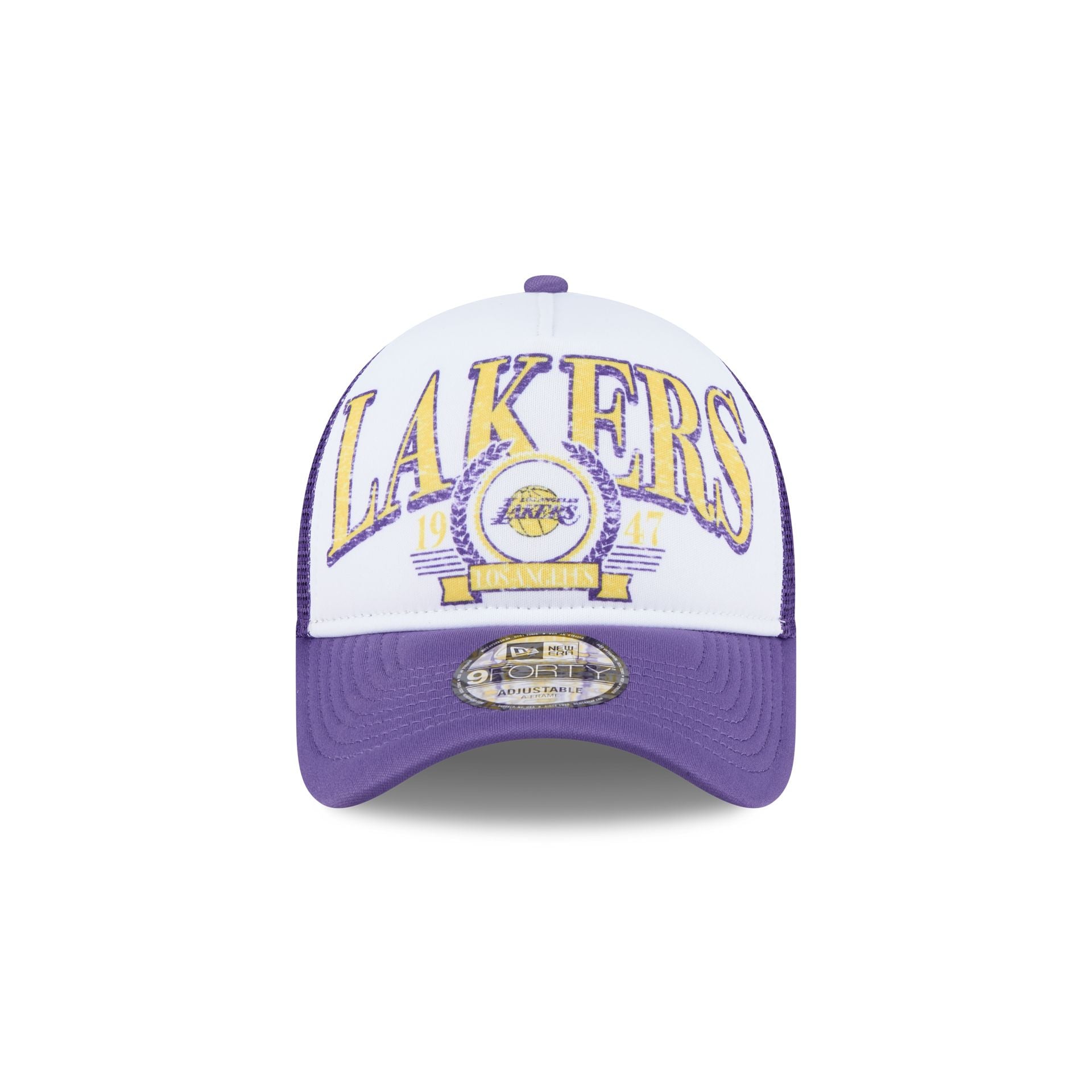Premium Los Angeles Lakers Distressed 9FORTY A-Frame Trucker Hat