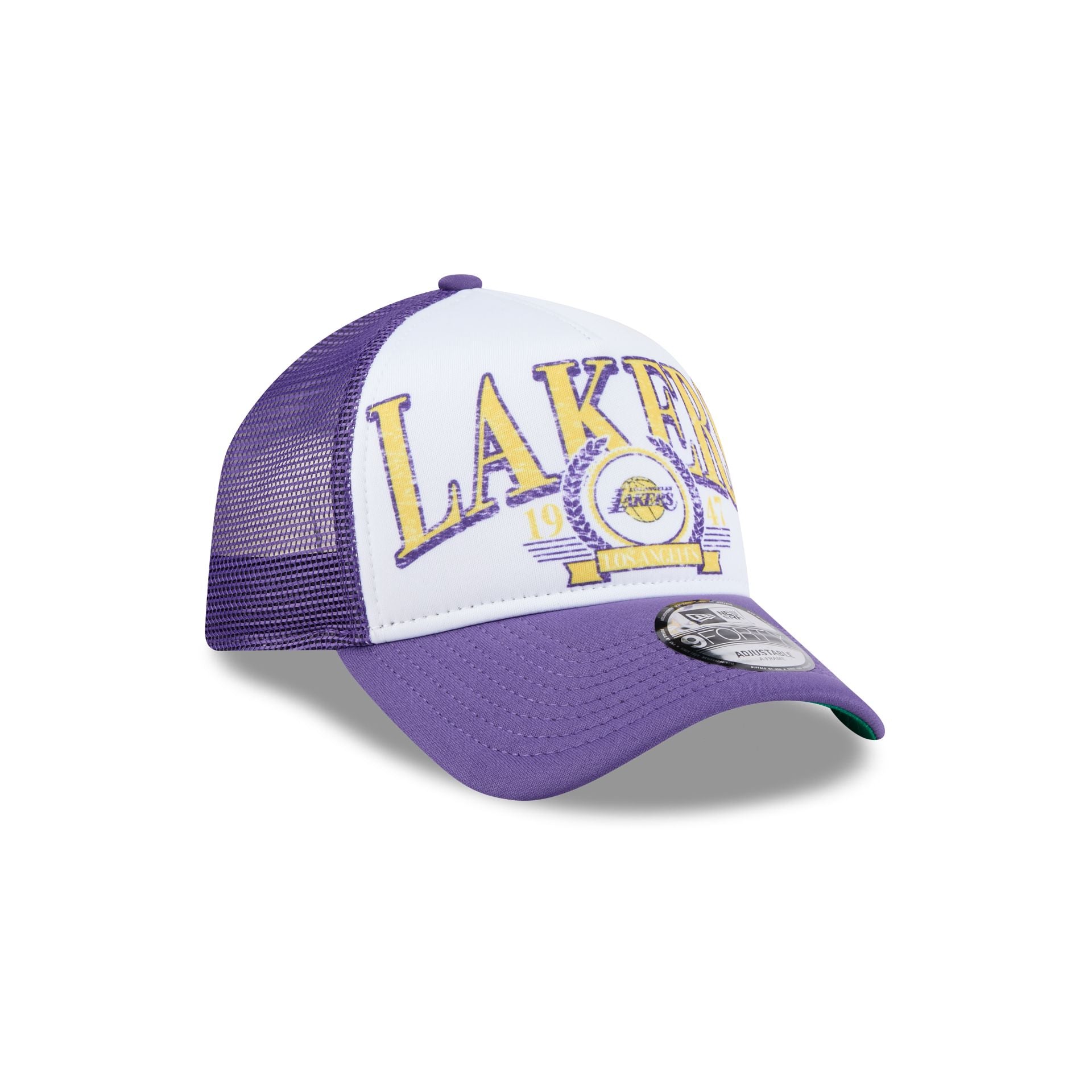 Premium Los Angeles Lakers Distressed 9FORTY A-Frame Trucker Hat