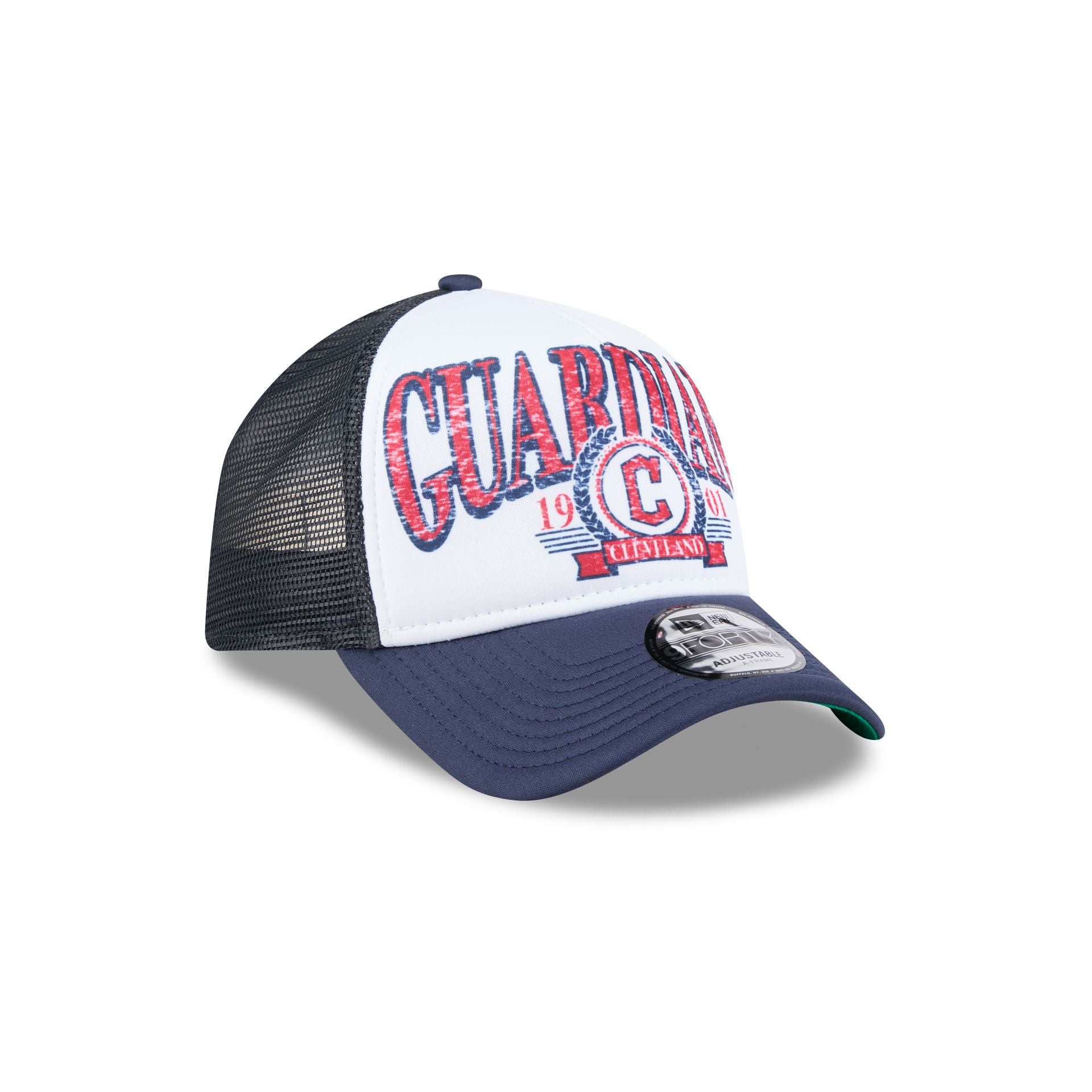 Premium Cleveland Guardians Distressed 9FORTY A-Frame Trucker Hat