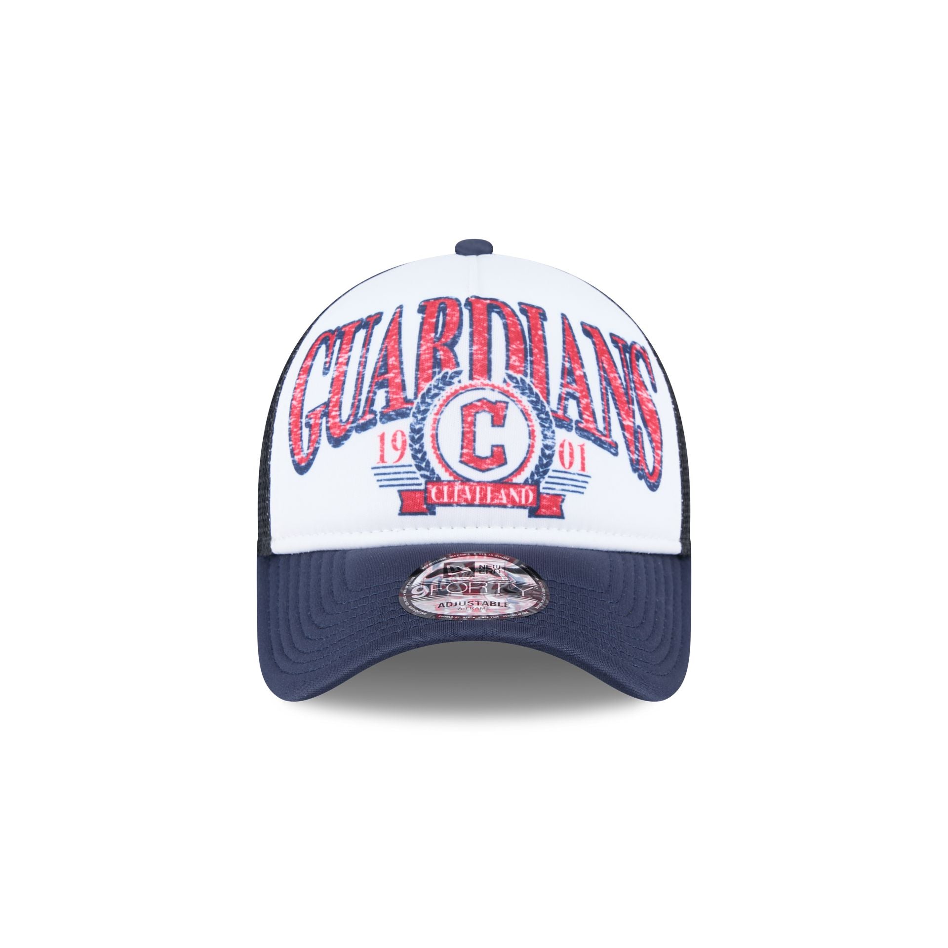 Premium Cleveland Guardians Distressed 9FORTY A-Frame Trucker Hat