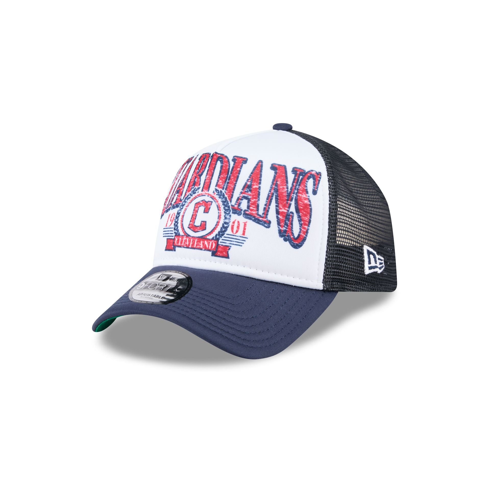 Premium Cleveland Guardians Distressed 9FORTY A-Frame Trucker Hat